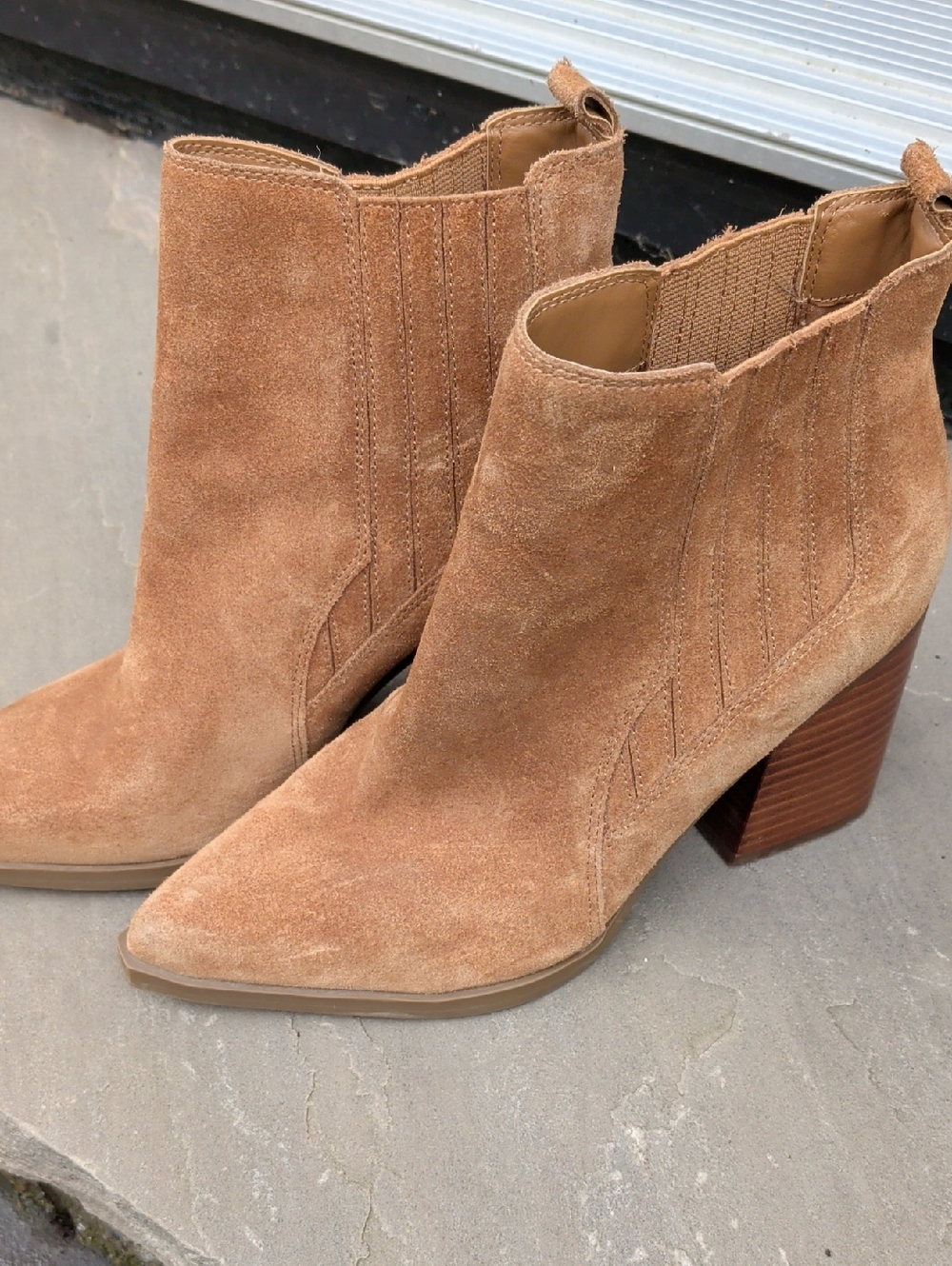 Marc Fisher Tan Suede Pointed-Toe Ankle Booties